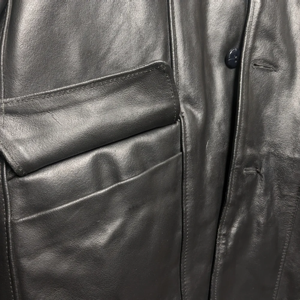Vintage Leather Shop Sears Black Genuine Mens Jacket Coat Removable Lining 38 R